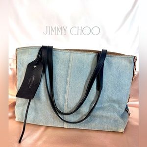 Jimmy Choo Twist East/West Denim Tote in Dusk Blue with Detachable Leather Purse